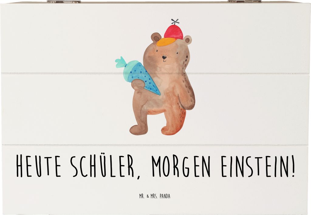 Mr. & Mrs. Panda Schatulle Schulanfang Inspiration 22 x 15 cm - Weiß - Geschenk, fotobox, Geschenke, besondere Momente, Kiste, schatztruhe, Trost,...