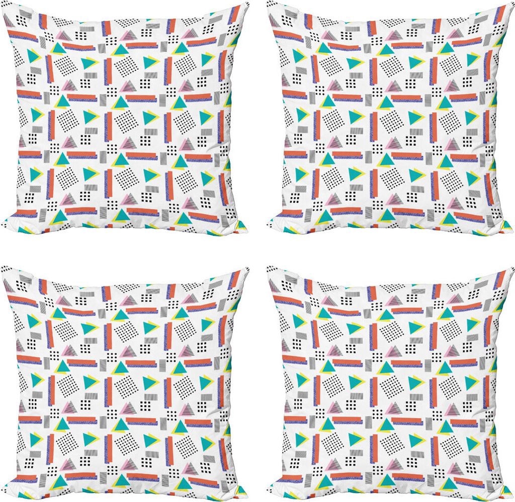 ABAKUHAUS 90s Kissenbezug Set (4 Stück), Altes Retro-Art-Muster, Moderner Doppelseitiger Digitaldruck, 45 cm x 45 cm, Coral Schwarz
