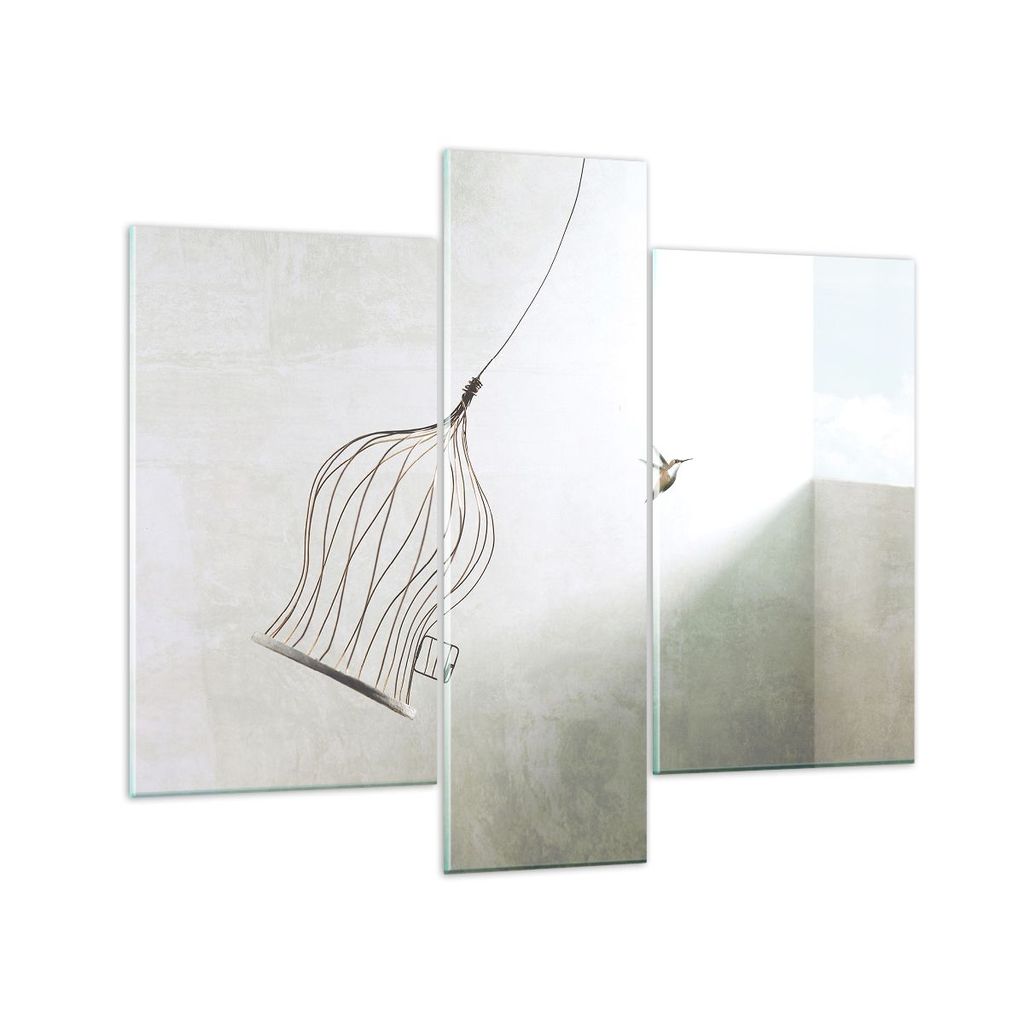 Bilder auf glas - 3 Teile - Flug Vogel Käfig - 95x80cm - Glasbilder - Wandbilder - Bilder - zum Aufhängen bereit - Wanddekoration aus Glas - Glas...