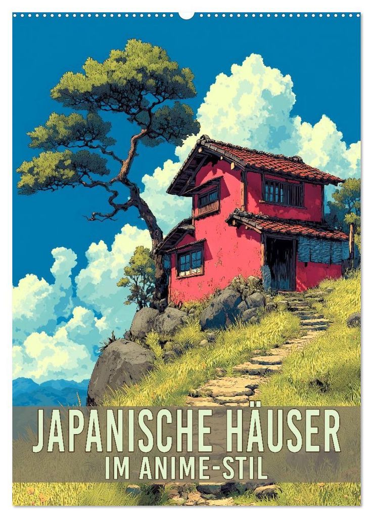 Japanische Häuser - im Anime-Stil (Wandkalender 2027 DIN A2 hoch), CALVENDO Monatskalender