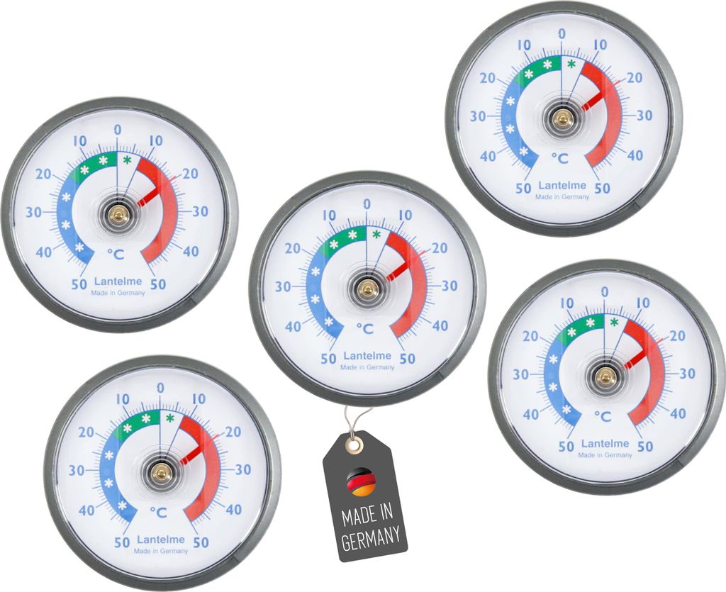5 Stück Kühlschrankthermometer Set Selbstklebend Temperatur + - 50°C Analog Thermometer Grau auch für Gefrierschrank Eisfach Kühltheke Kühlsc...