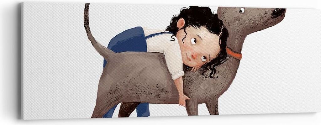 Bild auf Leinwand - Leinwandbild - Einteilig - Kind Hund Bild - 90x30cm - Wand Bild - Wanddeko - Wandbilder - Leinwanddruck - Bilder - Wanddekorati...