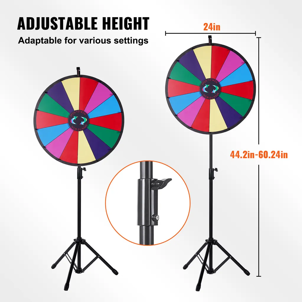Roue de la Fortune Métal 61 cm à Hauteur Réglable 14 Segments DIY
