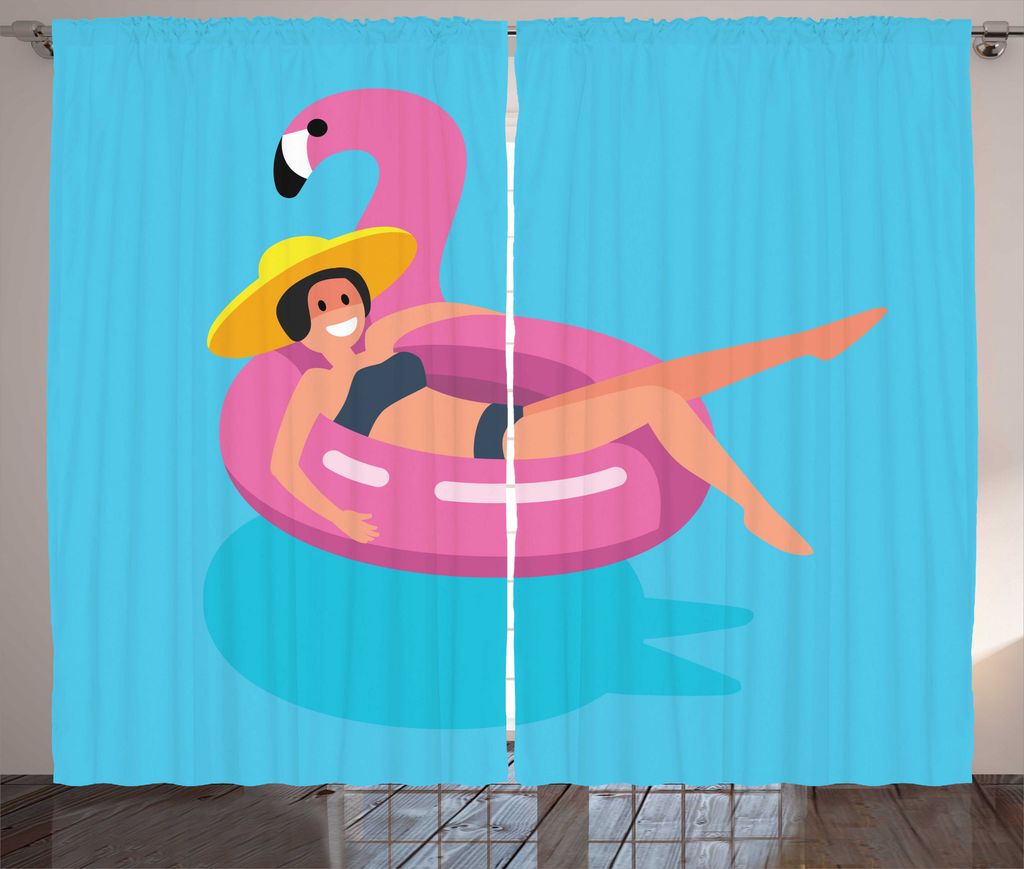 ABAKUHAUS Pool-Party Rustikaler Gardine, Frau, die auf Gummi Flamingo, Wohnzimmer Universalband Gardinen mit Schlaufen und Haken, 280 x 225 cm, Meh...