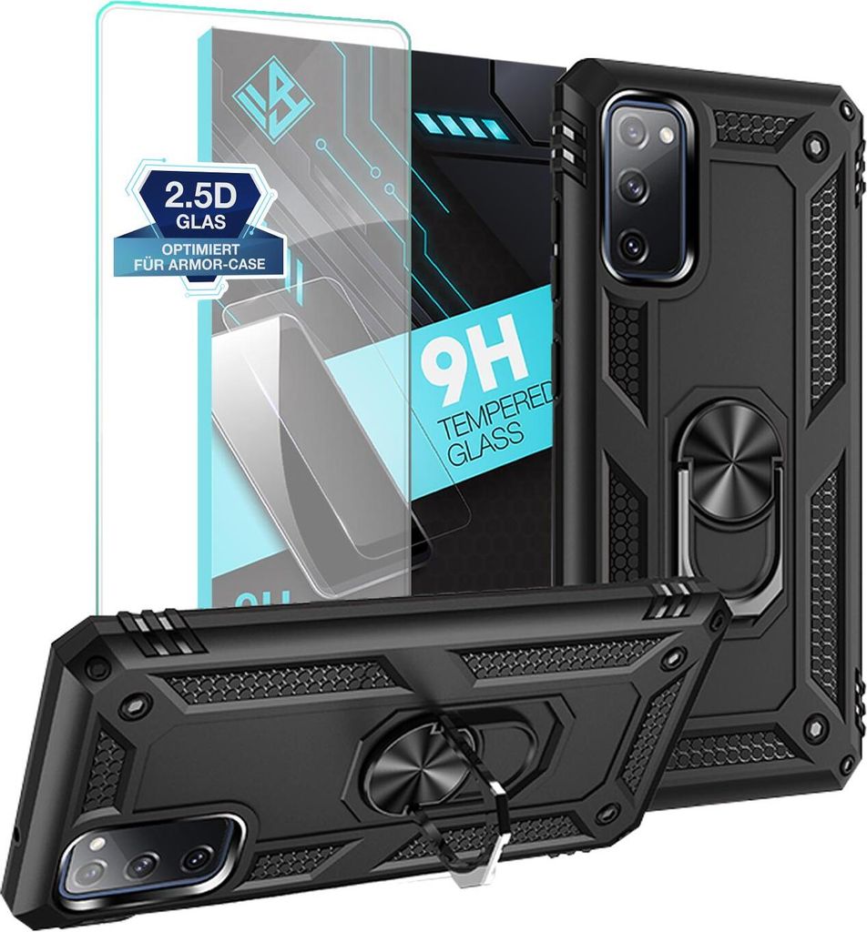 Armor Outdoor Handyhülle für Samsung Galaxy S20 FE Handy Panzer Case Schutzhülle mit 9H Displayglas Displayschutz Farbe: Schwarz