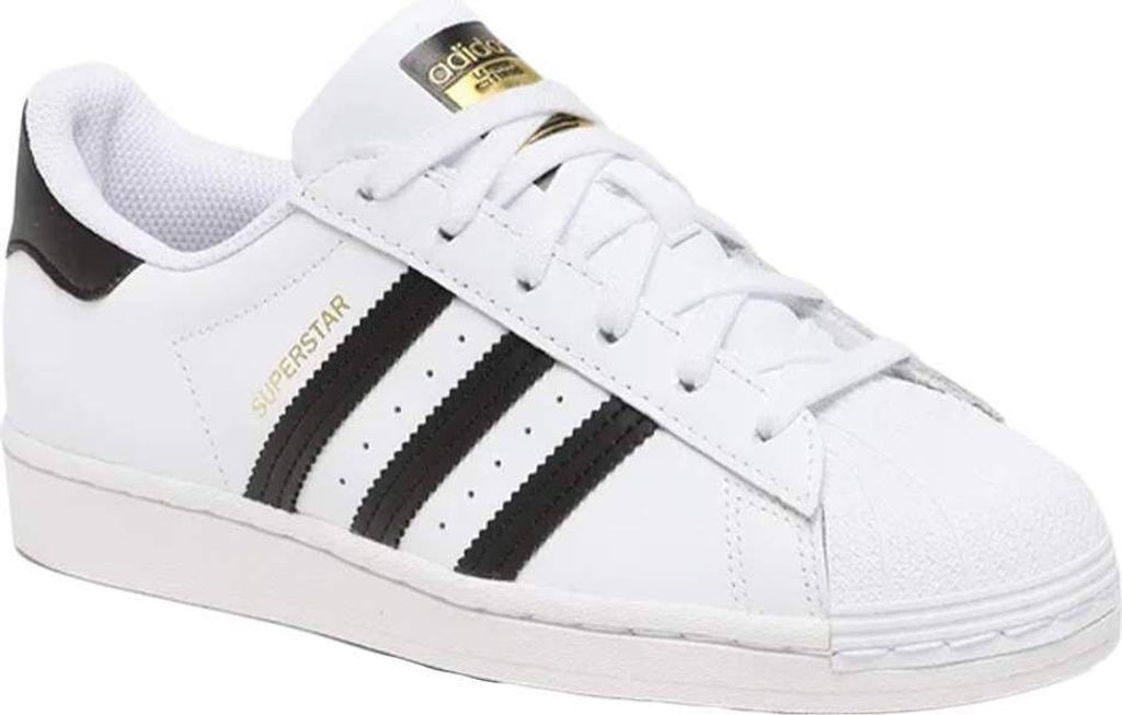 A single Adidas Superstar shoe is shown from a side-diagonal angle against a white background.