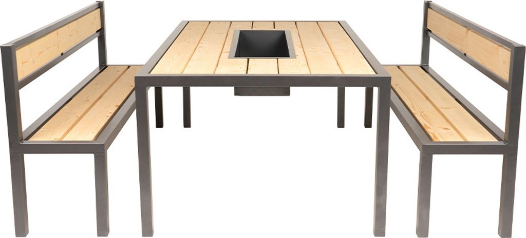 HOME DELUXE - Sitzgarnitur NAXOS - 200 x 76 x 114 cm, Material: Stahl, Sibirische Lärche, 3-Teilig - 1 Tisch, 2 Bänke I Gartenmöbel Sitzgruppe G...