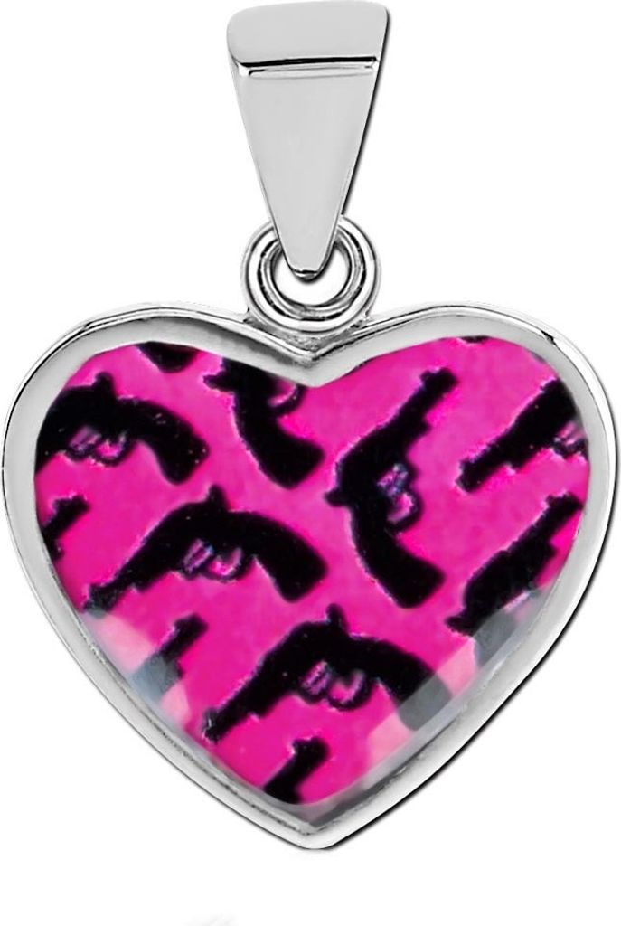 viva-adorno Herz Anhänger Kettenanhänger Edelstahl mit Motiv Animal Print Muster Rockabilly AG24, Pistolen