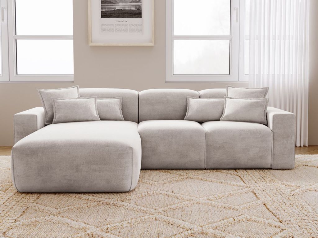 GrainGold Ecksofa L-Form Leni Links - Moderne Ecksofa, Wohnzimmer Sofa - Eckcouch Hellgrau (Havana 749)