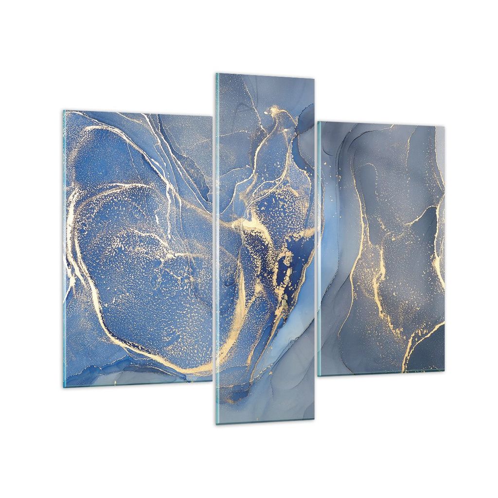 Bilder auf glas - 3 Teile - Gold Blau Farbe - 95x80cm - Glasbilder - Wandbilder - Bilder - Kunstdruck - zum Aufhängen bereit - Wanddekoration aus ...