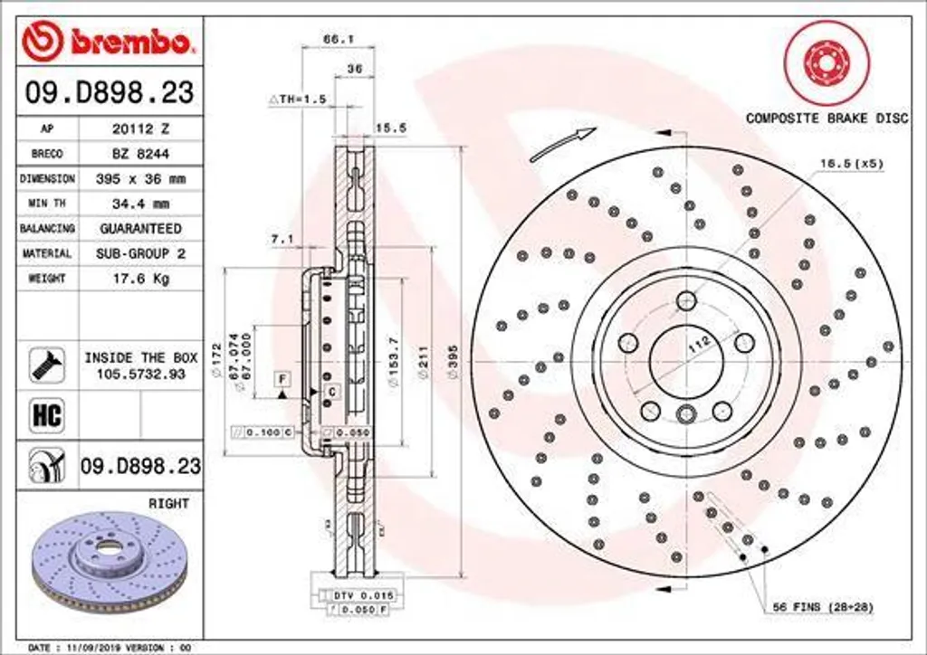 Disque de frein Brembo 09.D898.23 : stop aux vibrations au freinage BMW