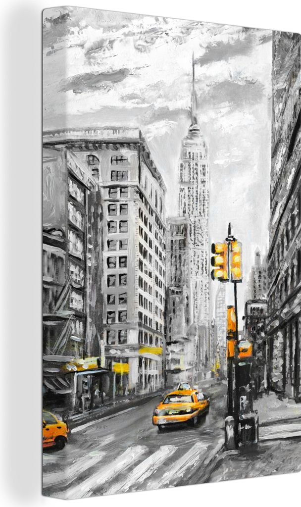 OneMillionCanvasses - Leinwandbilder - 90x140 cm, Malerei - Stadt - Auto - Gelb, Wandbilder Kunstdruck Wanddekoration - Foto auf Leinwand - Gemä...