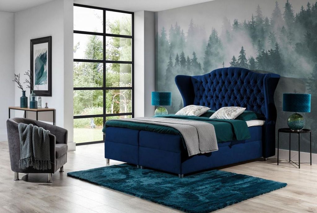 Luxus-Boxspringbett 140x200 RIANA – blau + GRATIS-Topper