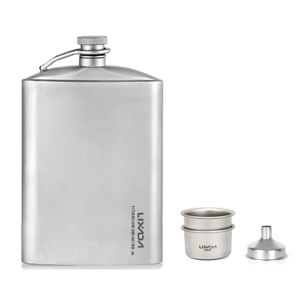 Lixada 260ml Auslaufsichere Titanflasche Alkohol Whisky Weinflasche mit Becherset fš¹r Outdoor Camping Backpacking Travel Picknick