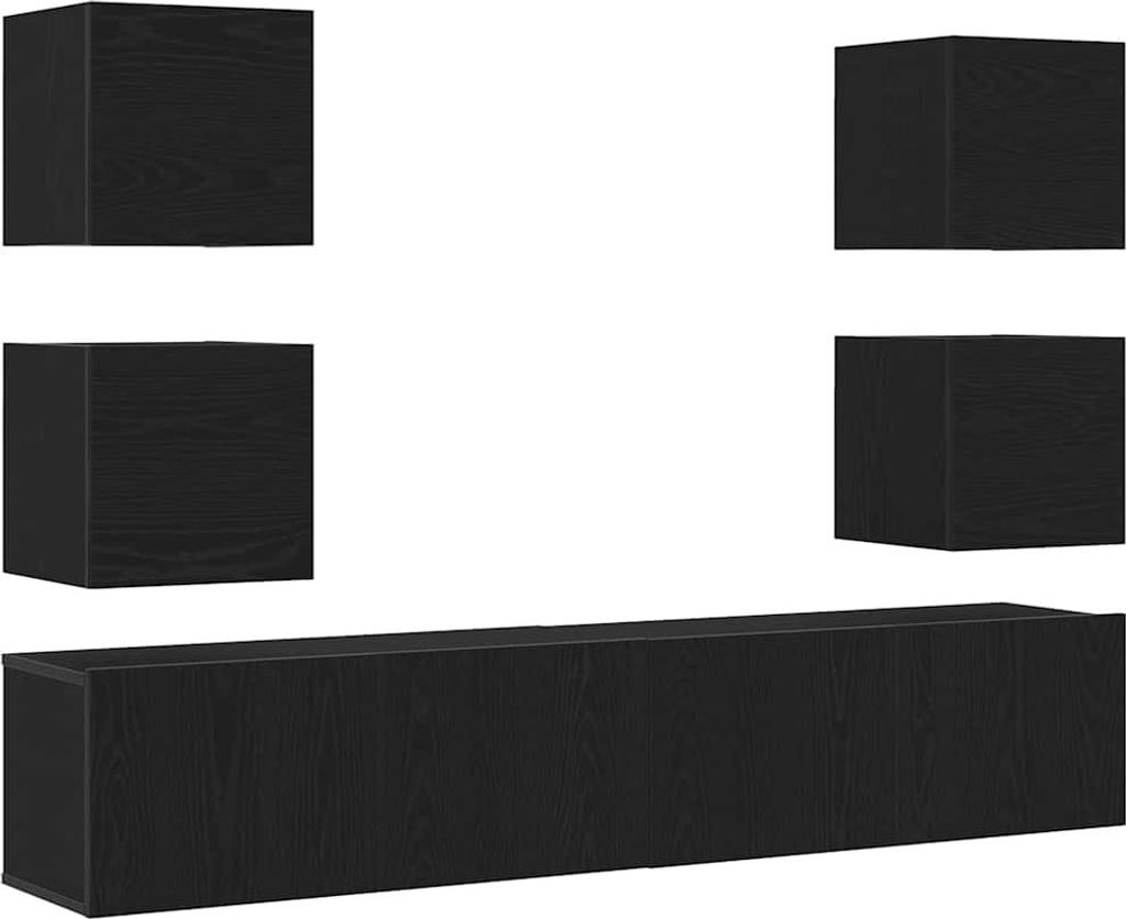 vidaXL TV-Schränk 6 pcs Schwarz 160 x 30 x 30 cm Holzwerkstoff