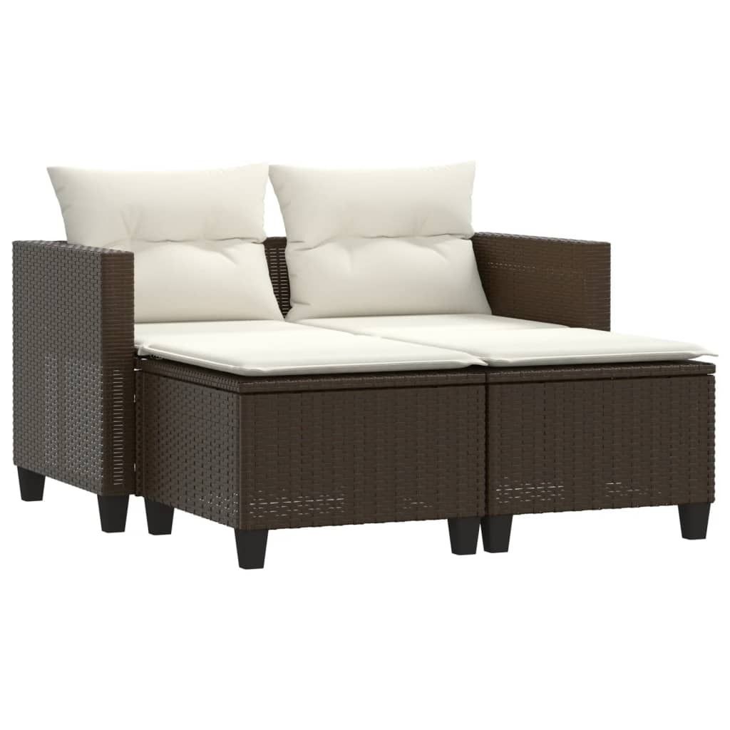 "SALE 2026" Gartensofa - Balkonmöbel/Loungeset - elegantes Design - 2-Sitzer mit Hockern Braun Poly Rattan - 122x65x62cm - Gartensofas DEMöbel874997
