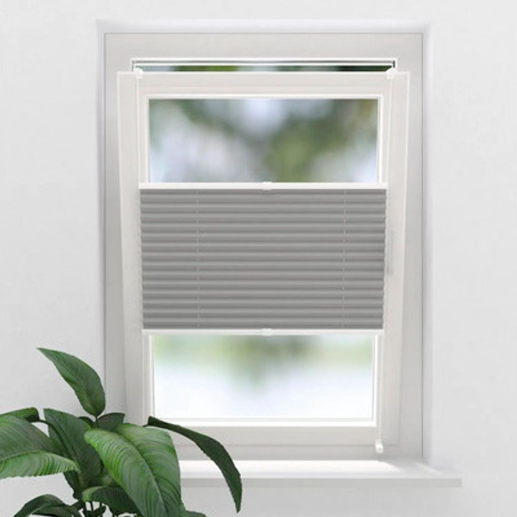 SOLUNA Faltenplissee mit Seitenverspannung Thermo verdunkelnd ohne Bohren grau 55x130 cm