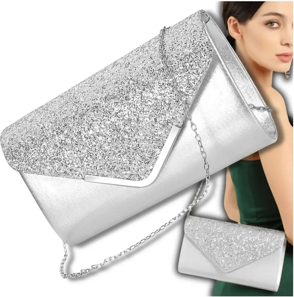 Pochette Argento Elegante da Sera | Ecopelle di Alta Qualità | 24cm