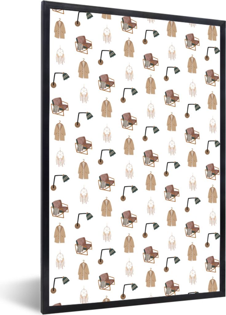 MuchoWow MuchoWow Gerahmtes Poster Schlafzimmer - Muster - Grau 60x90 cm - Poster mit zchwarzem Bilderrahmen - Kunst