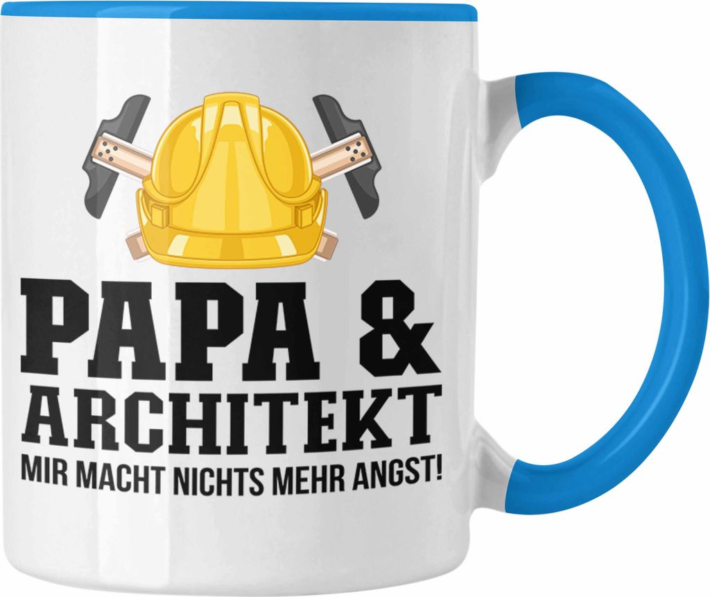 Trendation - Papa und Architekt Tasse Geschenkidee Vater für Architekt Geburtstag Vatertag Spruch Geschenkidee (Blau)