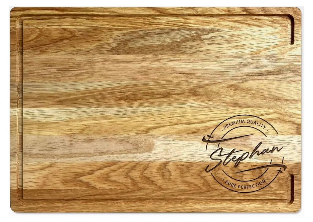 Personalisiertes Premium Schneidebrett mit graviertem Namen – 40x30 cm, Eichenholz, Saftrille, Steakbrett, Charcuterie Board – Geschenkidee fü...