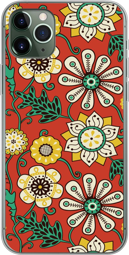 MuchoWow Handyhülle Schutzhülle Hülle für Telefoonhoesje iPhone 11 Pro Max Design - Blumen - Hippie - Retro Silikon Softcase Handy Hülle - S...