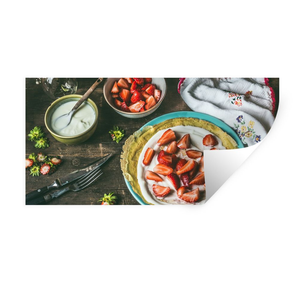 MuchoWow Wandtattoo Wandsticker Wandaufkleber Erdbeere - Rustikal - Obst - Rustikale Blumen 120x60 cm Selbstklebend und Repositionierbar - Sticke...