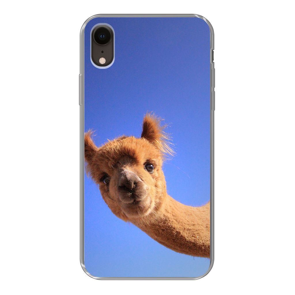 MuchoWow Handyhülle Schutzhülle Hülle für iPhone XR Alpaka - Braun - Blau Silikon Softcase Handy Hülle - Schutzdeckel