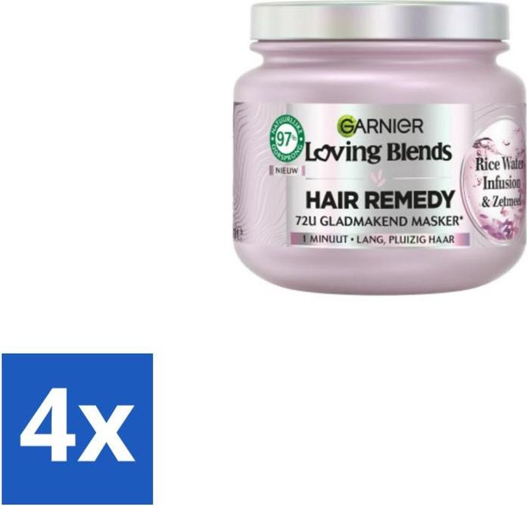Garnier – Loving Blends – Haarmaske – Reiswasser-Infusion – Glanz & Weichheit – Langes Haar – 340 ml - Vorteilspack - 4 Stücke