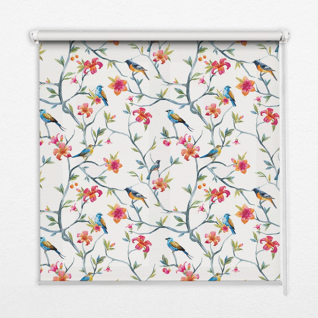 Seitenzug-Rollo Fensterrollo Jalousie - Lichtdurchlässig Springrollos - 100x180 cm - Vogel auf einem Zweig