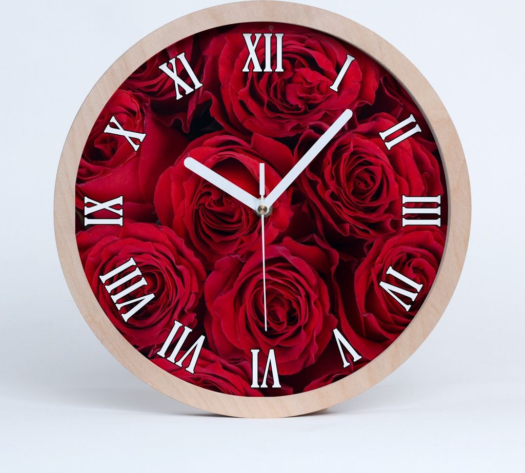Holzuhr 30fi cm wanduhr - weiße Spitzen - Rosen