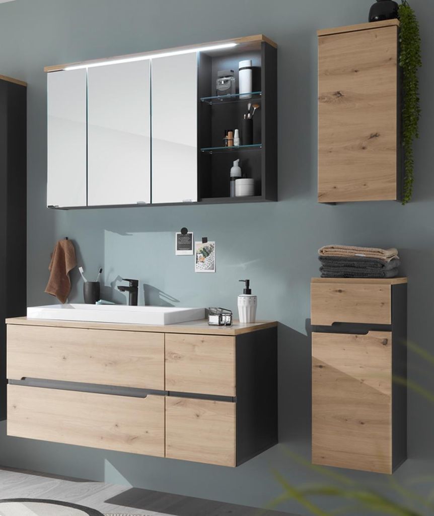 Badezimmer-Set >Memphis< (4-tlg. ) Grau / Artisan Eiche Nachbildung - 160x176x53 (BxHxT)