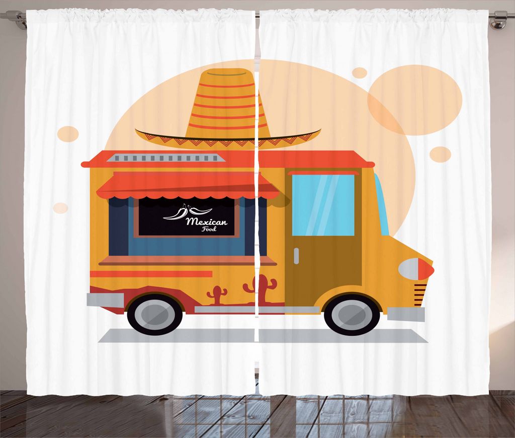 ABAKUHAUS Taco Rustikaler Vorhang, Mexican Food Delivery Truck, Wohnzimmer Universalband Gardinen mit Schlaufen und Haken, 280 x 225 cm, Erde Yello...