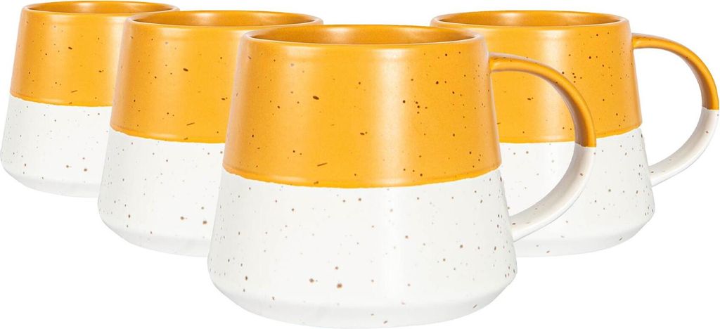 Nicola Spring getauchte Bauchbecher aus geflecktem Steinzeug – 370 ml – Senfgelb – 4er-Pack