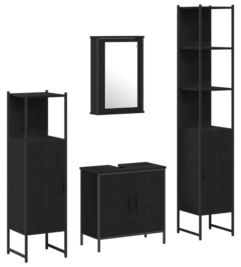 Badezimmermöbel-Set mit Regal 4 pcs Schwarz Holzwerkstoff