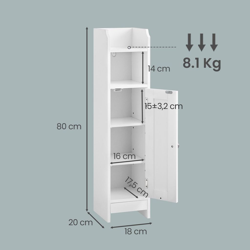 VASAGLE Badschrank schmal, stehend, verstellbar