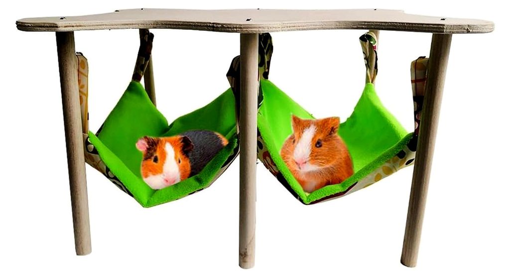 Doppelseitige Hängematte für Meerschweinchen mit Ständer, Hamster Hängematte Nest aus Holz, Kleintier Hängebett große Plattform für Meerschw...