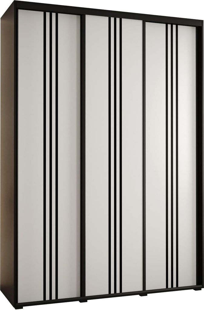 MEBLE KRYSPOL Cannes 6 Schrank mit 3 Schiebetüren - 205,2x170x45 cm - Schwarz Weiß Schwarz
