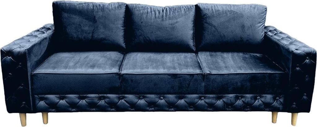 Ares Meble Sofa Mit Schlaffunktion KOMO - Sofa 3-Sitzer, Schlafsofa Mit Bettkasten, Samt Sofa, 240x98 cm - Beine aus Sonoma - Dunkelblau