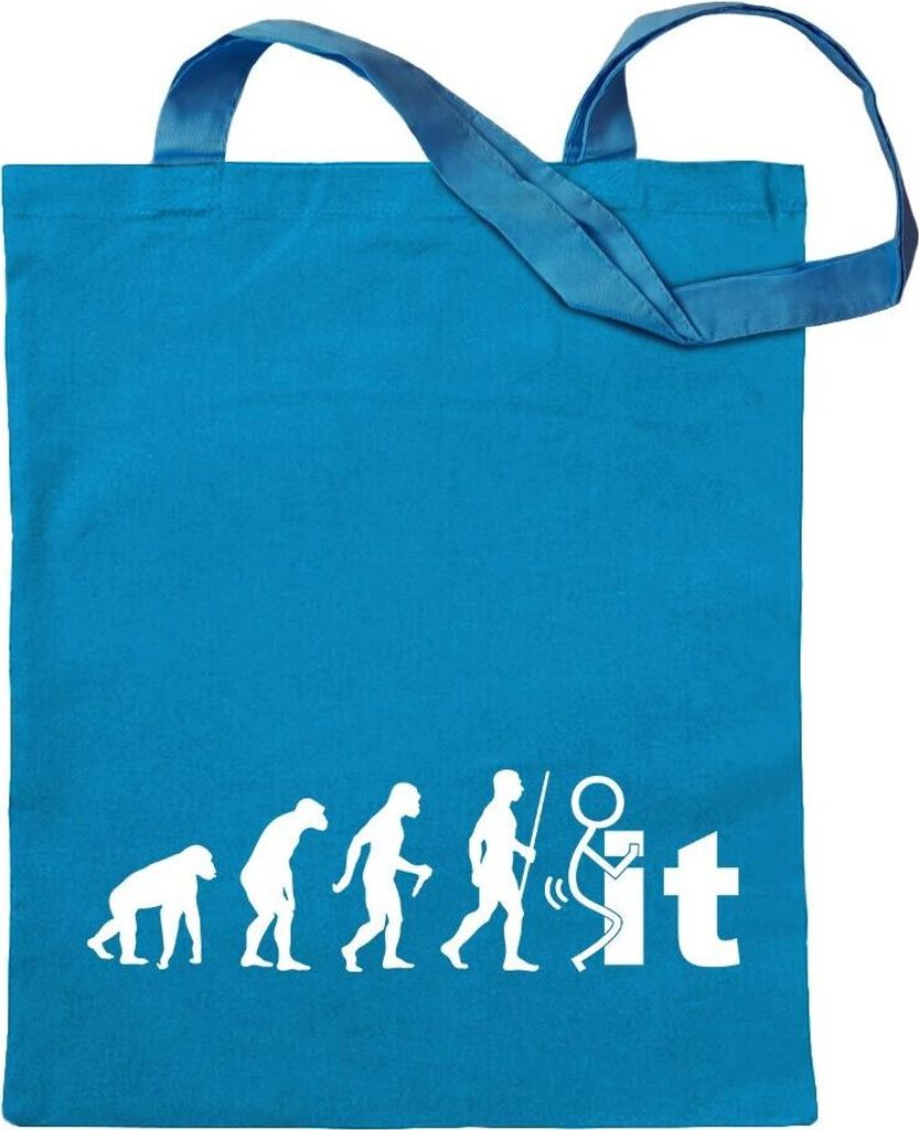 Kiwistar - Baumwolltasche - hellblau - Fuck It You Evolution - Tragetasche Stoffbeutel Umhängetasche langer Henkel