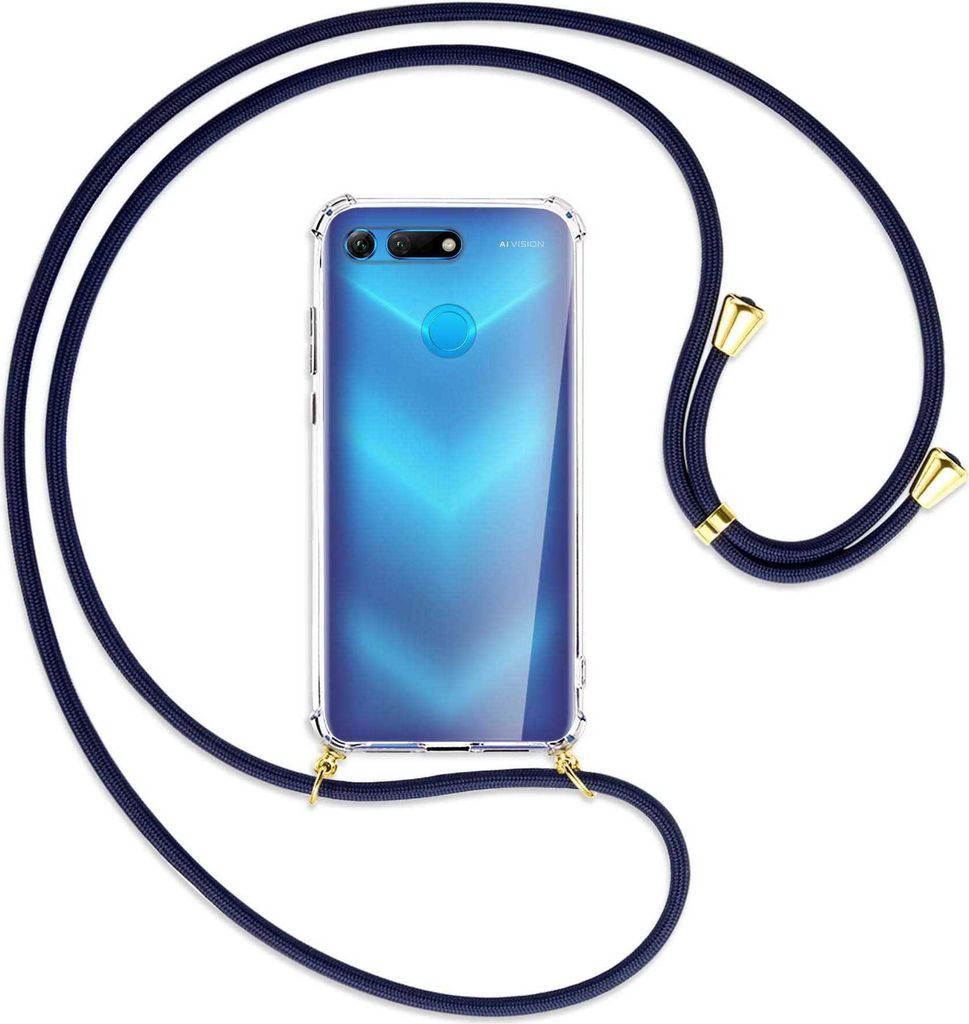 Handykette Backcover-Schutzhülle mit Band (Metall goldfarben) für Honor View 20 / V20 - dunkelblau