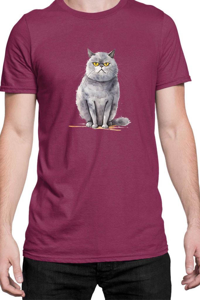 Herren T-Shirt Funny Cats Breeds British Shorthair Cat 018, Man M / Burgundy
