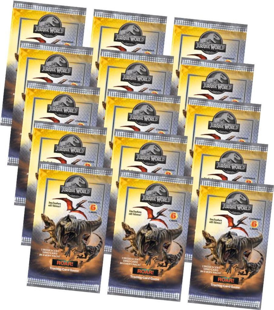 Jurassic World Karten - ROAR! Trading Cards Sammelkarten - 15 Booster