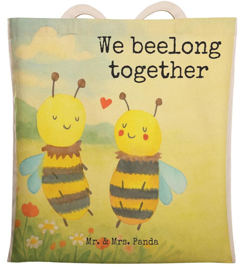 Mr. & Mrs. Panda Stoffbeutel Biene Verliebt Design - Weiß - Geschenk, Einkaufstasche, Tasche, Stofftragetasche, Tote Bag, Wespe, Tragetasche Bedruckt