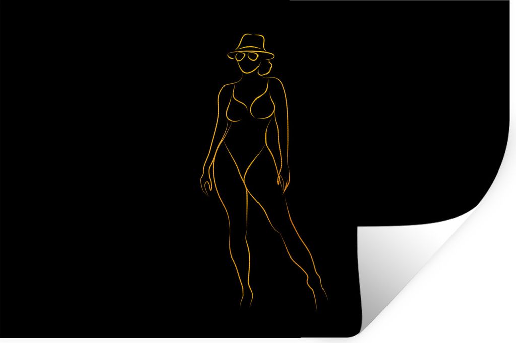 MuchoWow Wandtattoo Wandsticker Wandaufkleber Sonnenbrille - Schwarz - Gold - Linienkunst 90x60 cm Selbstklebend und Repositionierbar - Aufkleber