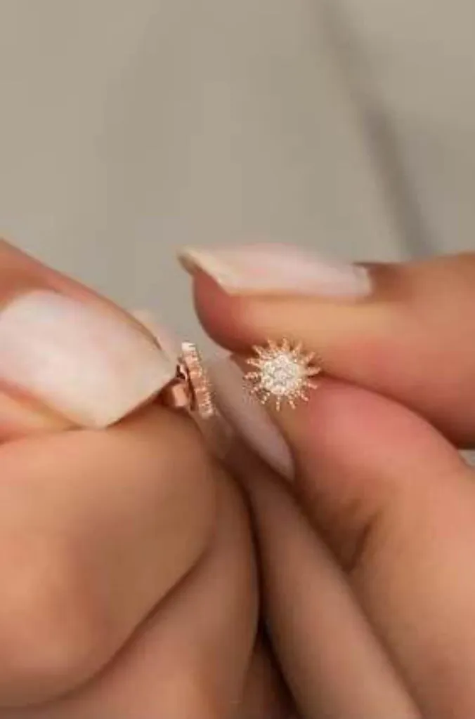 Boucles d'oreilles soleil argent 925, zircone étincelante et or rose