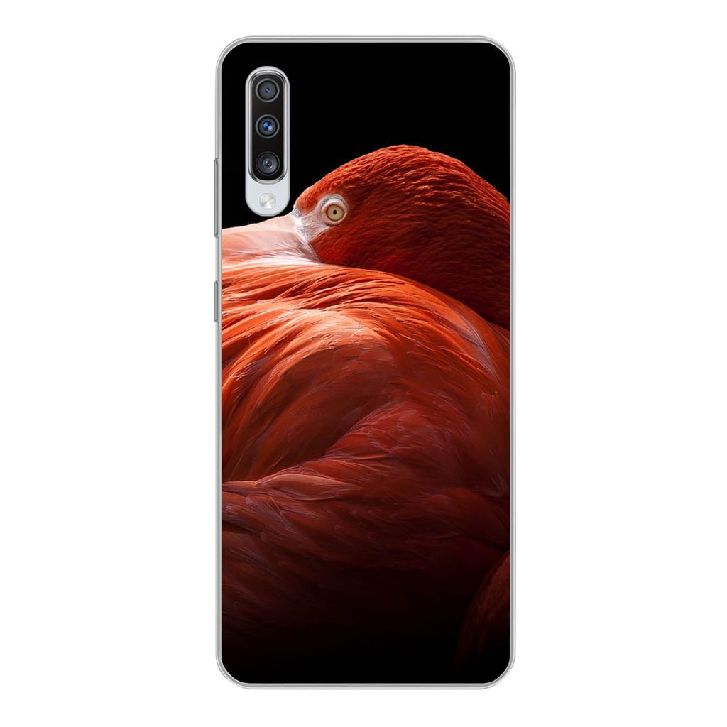 MuchoWow Handyhülle Schutzhülle Hülle für Samsung Galaxy A70 Flamingo - Federn - Rosa Silikon Softcase Handy Hülle - Schutzhaube