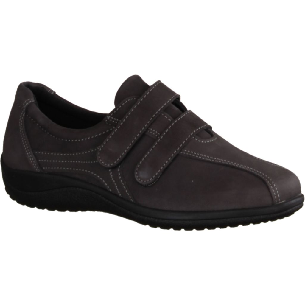 Damen Slipper 422, Bequem, Grau, Leder, NEU - Damenschuhe Bequeme Ballerina / Slipper, Grau, leder (nubuk)