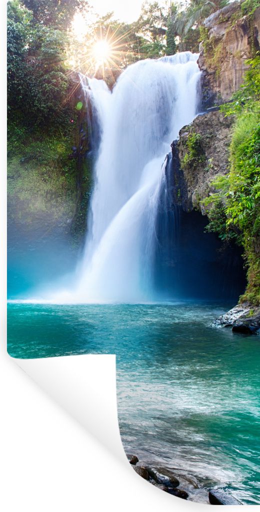 MuchoWow Wandtattoo Wandsticker Wandaufkleber Wasserfall - Steine - Landschaft - Pflanzen - Wasser 60x120 cm Selbstklebend und Repositionierbar -...