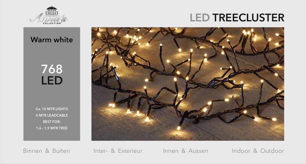 1,6-1,9m treecluster 10m/768led warm wit Anna's collection Productafbeelding 